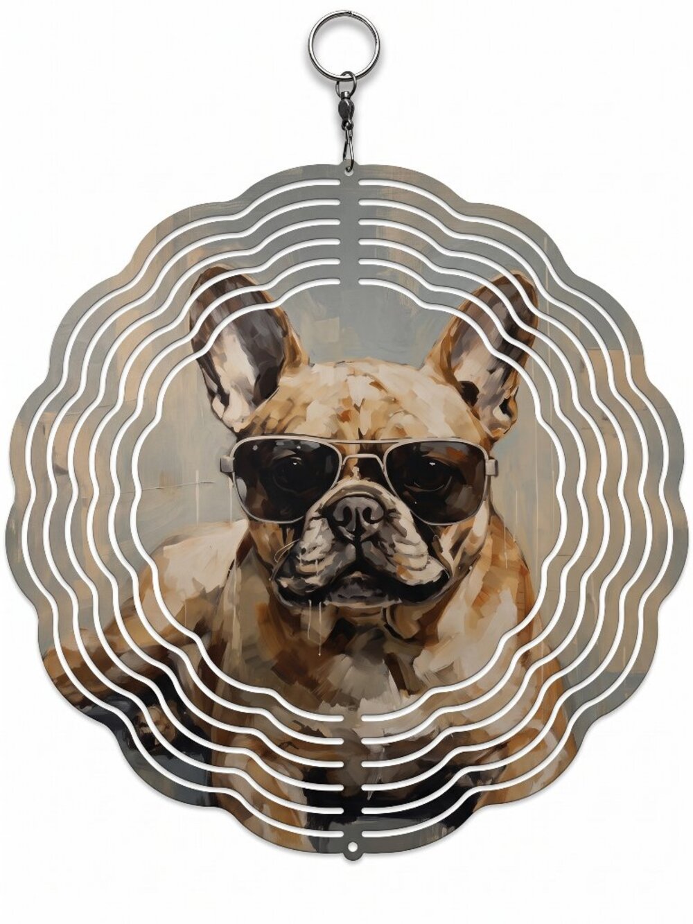 10" French Bulldog Sunglasses Kinetic Wind Spinner - Metal Hanging Yard Decor